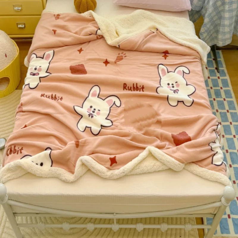 Winter Thick Travel Portable Cartoon Fury Blanket Office Warm Nap Blanket ABDL Soft Skin-Friendly Milk Fleece Cute Shawl Blanket