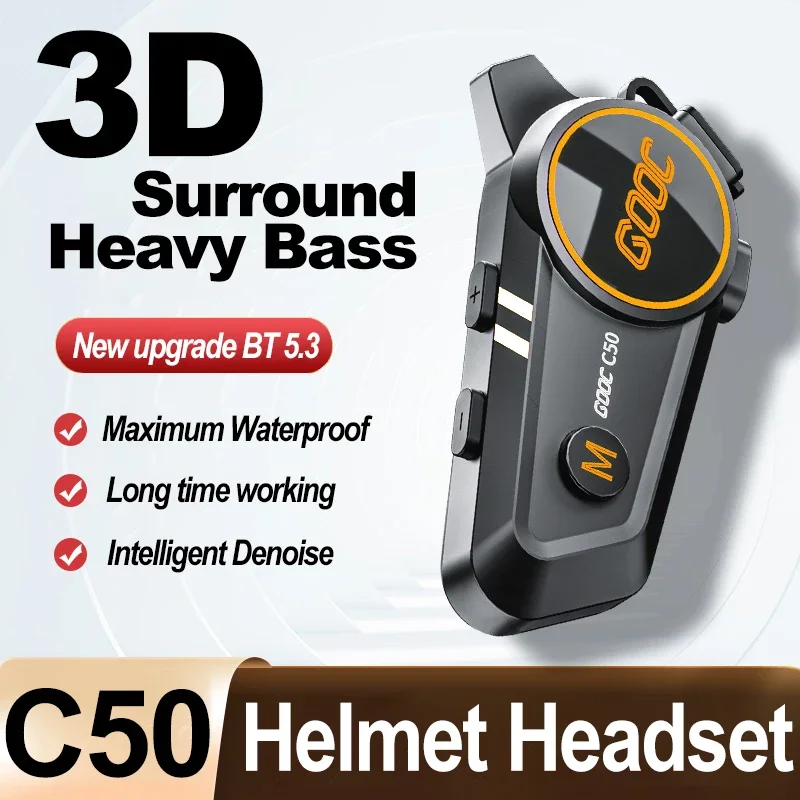

3D Surround с тяжелыми басами, гарнитура для мотоциклетного шлема, стерео Bluetooth, громкая связь, IPX7, водонепроницаемая, с трехцветным окружающим освещением