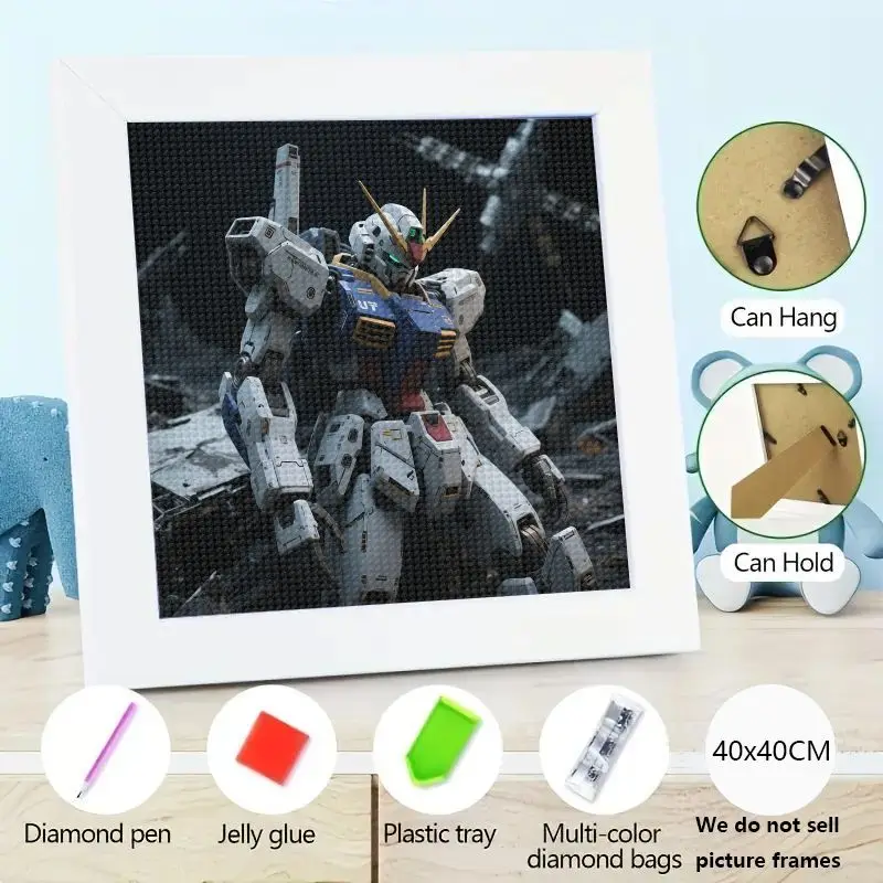 1 Set Kit di pittura diamante 5D fai da te, trapano completo Gundam Robot Mecha Anime Diamond Art Craft per adulti Bambini, macchina da guerra di fantascienza Wal