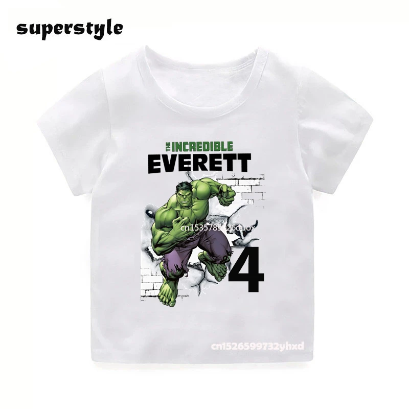 New Summer Hulk Personalize Name Girl Birthday Shirt Children 2 3 4 5 6 7 8  Marvel Hulk Birthday White Short Sleeve Boy T-Shirt