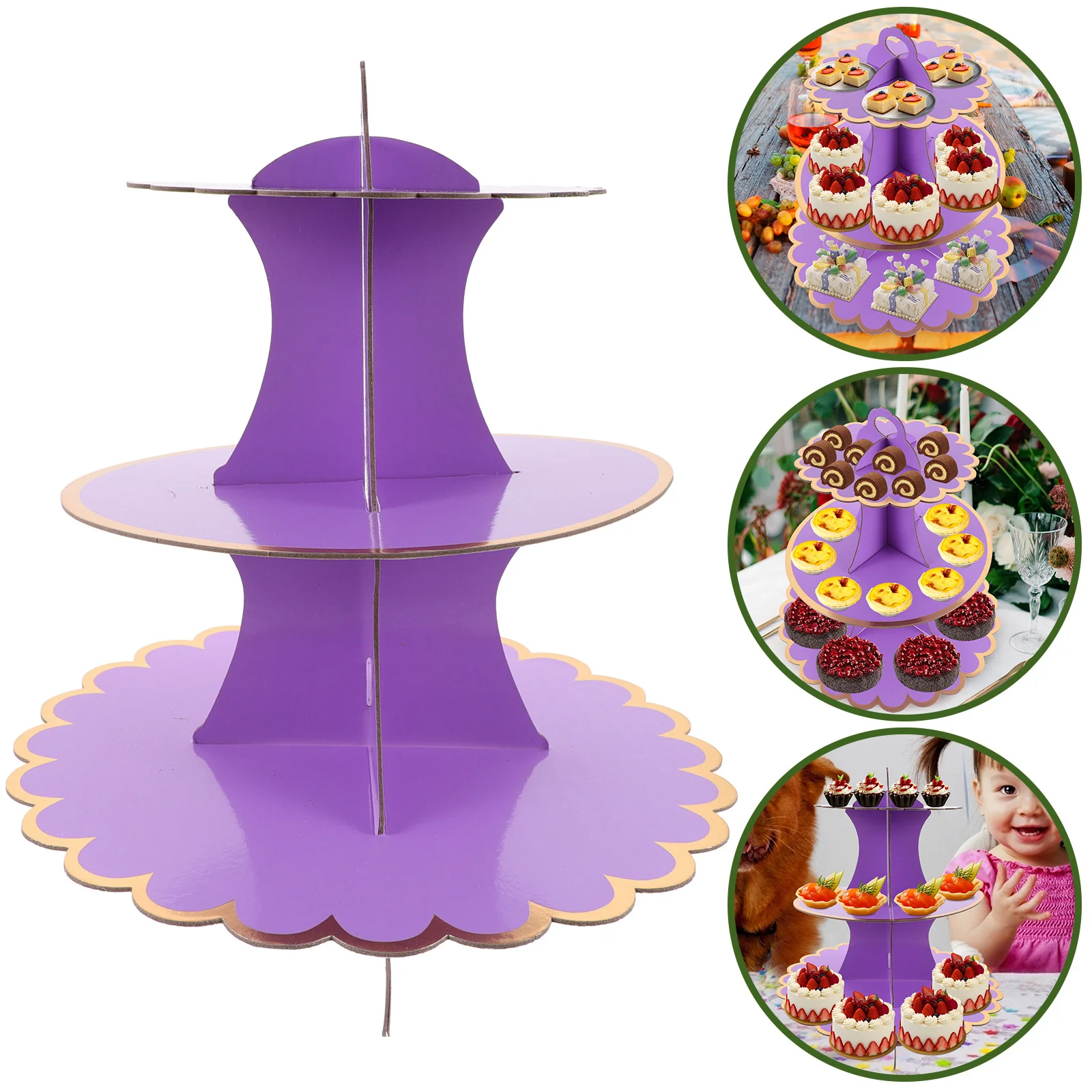 1 Set 3-Tier Cardboard Cake Stand Dessert Display Holder For Cupcakes Macarons Ice Cream Multi-Layer Food Serving Tower Party