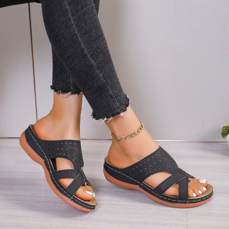 2024 Summer New Women\'s Slippers Casual Open Toed Soft Slippers Female Plus Size 43 Casual Solid Outside Shoes Zapatos Mujer