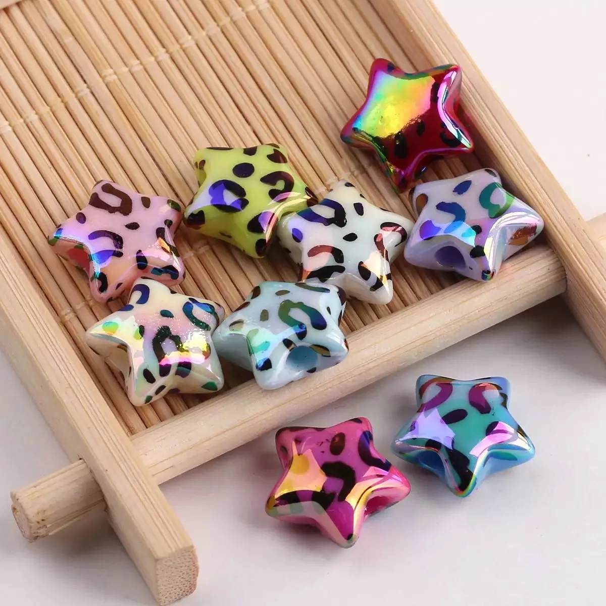 10pc 15mm Leopard Stern Acryl Lose Spacer Perlen Für Schmuck Machen Zubehör DIY Anhänger Armband Halskette Handgemachte Liefert