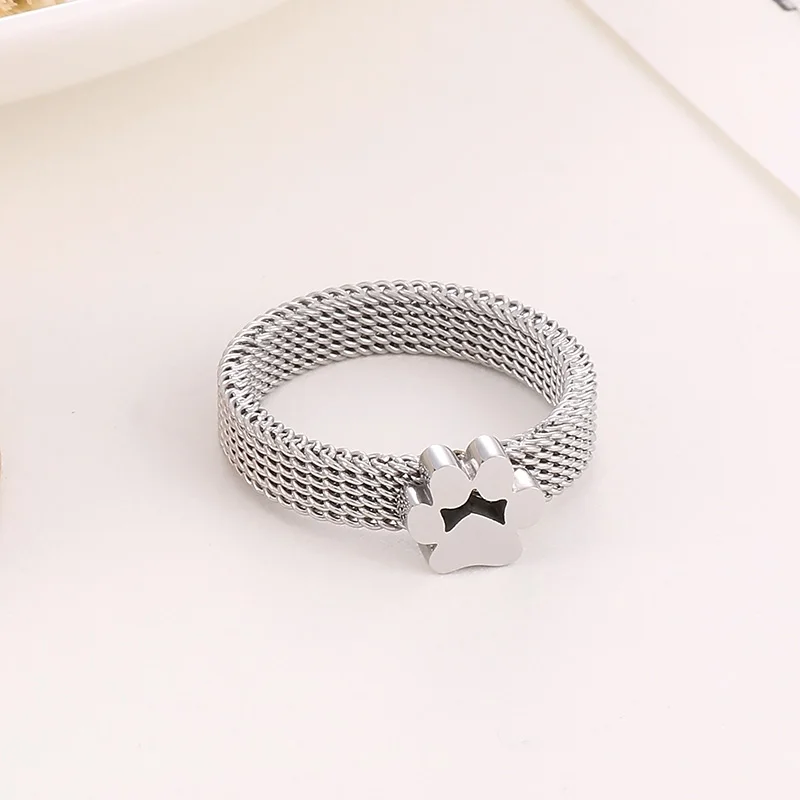 Fashion Stainless Steel Ring Women Cat\'s Paw Korea Mesh Link Chain Ring\'s For Women\'s Lucky Wedding Bands Christmas Jewelry