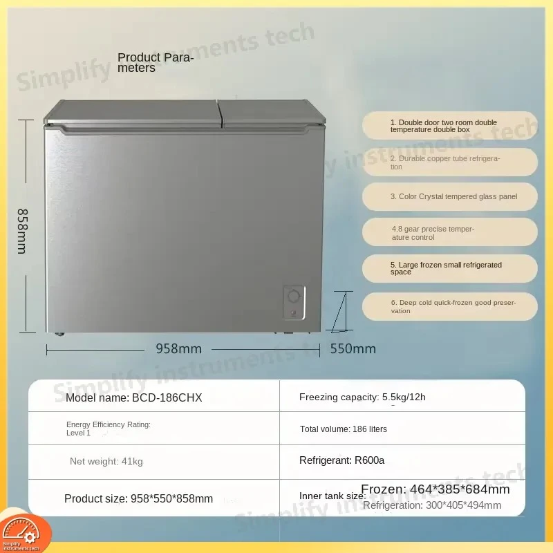 Large Capacity Double Door Household Freezer with Dual Temperature Refrigeration Energy Efficient Frost Free Upright Deep