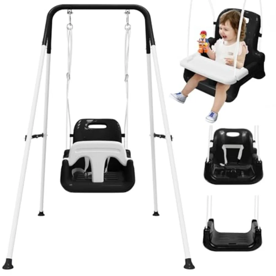 

Upgraded Toddler Swing with Tray Baby Swing Outdoor with Detachable Design Safety Belt Foldable Frame for Outdoor and Indoor Us