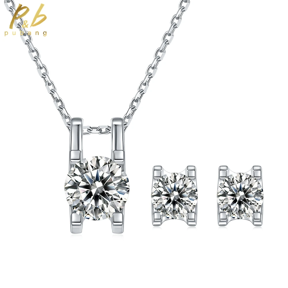 

PuBang Fine Jewelry Set Real 925 Sterling Silver Moissanite Diamond Earrings/Pendant/Necklace Women Cocktail Gifts Free Shipping