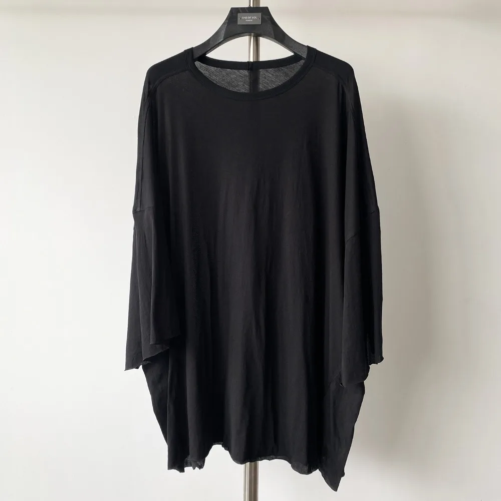 High Street Tees Black T-shirt Men RO Style Oversized Loose Transparent with A Fringed Silhouette and Short Sleeves T-shirts