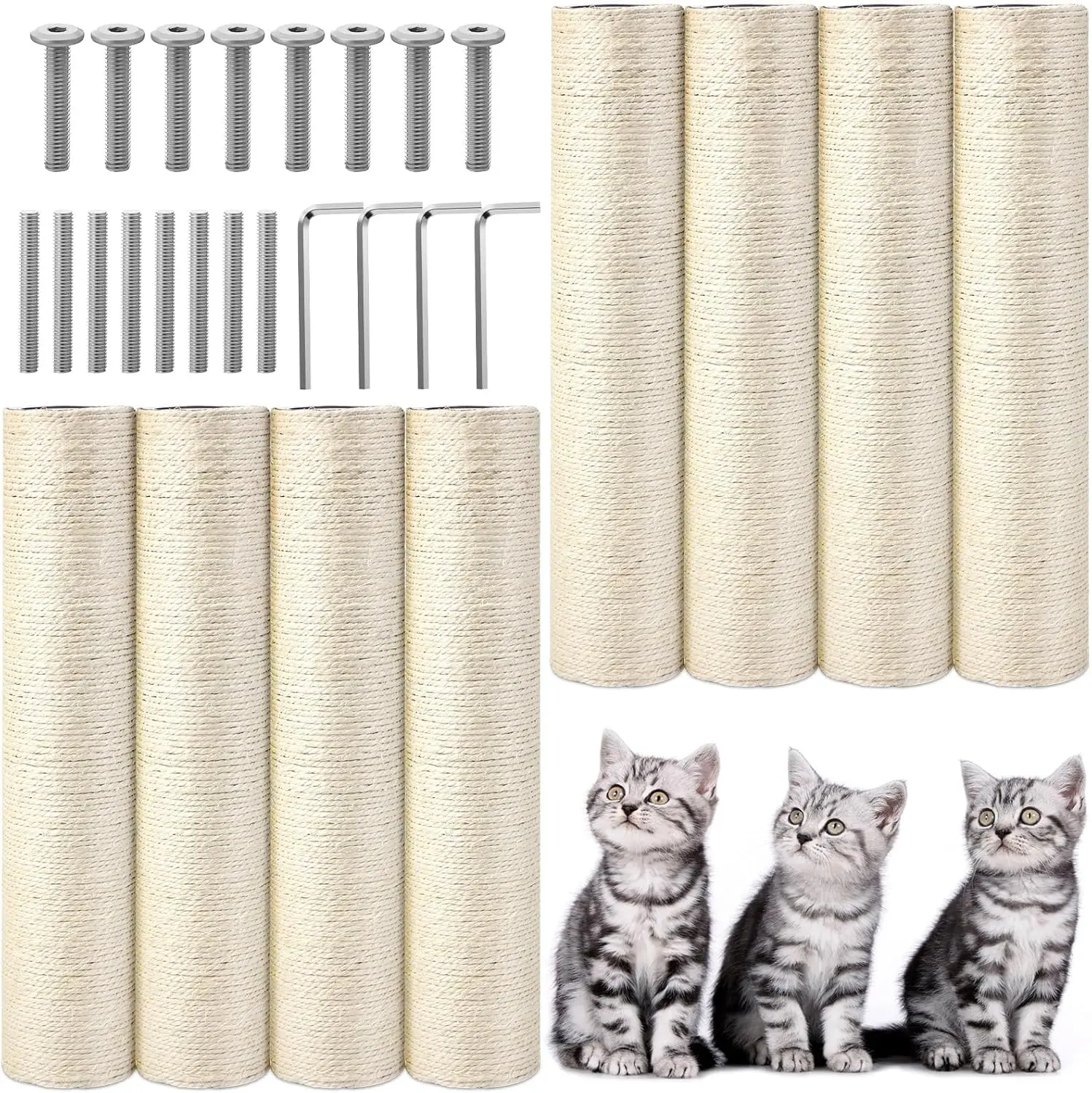 

8 Pcs M8 Cat Scratching Post Replacement 15.7x3.1'' Sisal Pole Cat Tree Climbing Post Replacement with Screw, Refill Scr