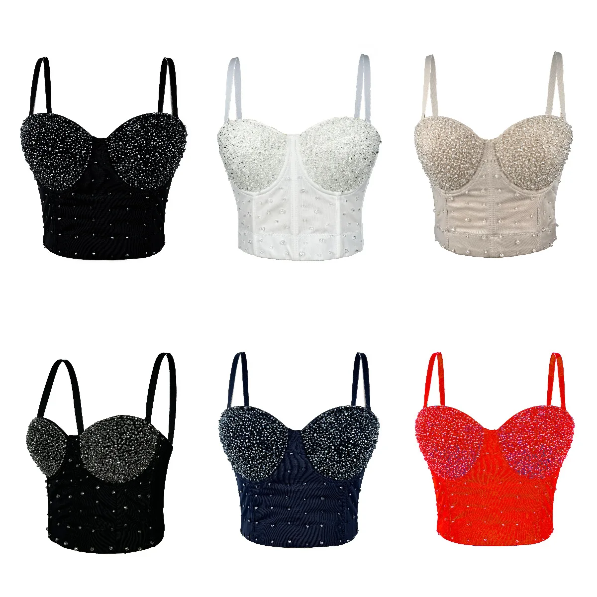 

Women's Spaghetti Straps Punk Shiny Bead Push Up Bra Clubwear Party Bustier Corset Party Bralet Y2K Crop Top Sexy Lingerie