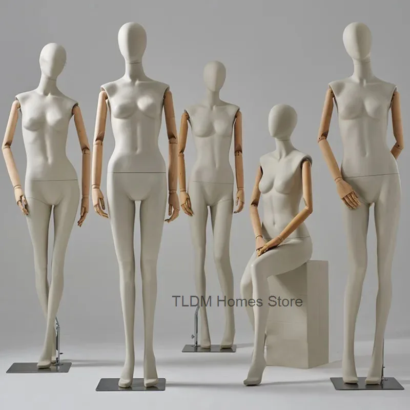 Clothing Store Female Mannequin Fabric Cover Body Model High-end Window Display Stands with Clavicle Full Body Mannequins T