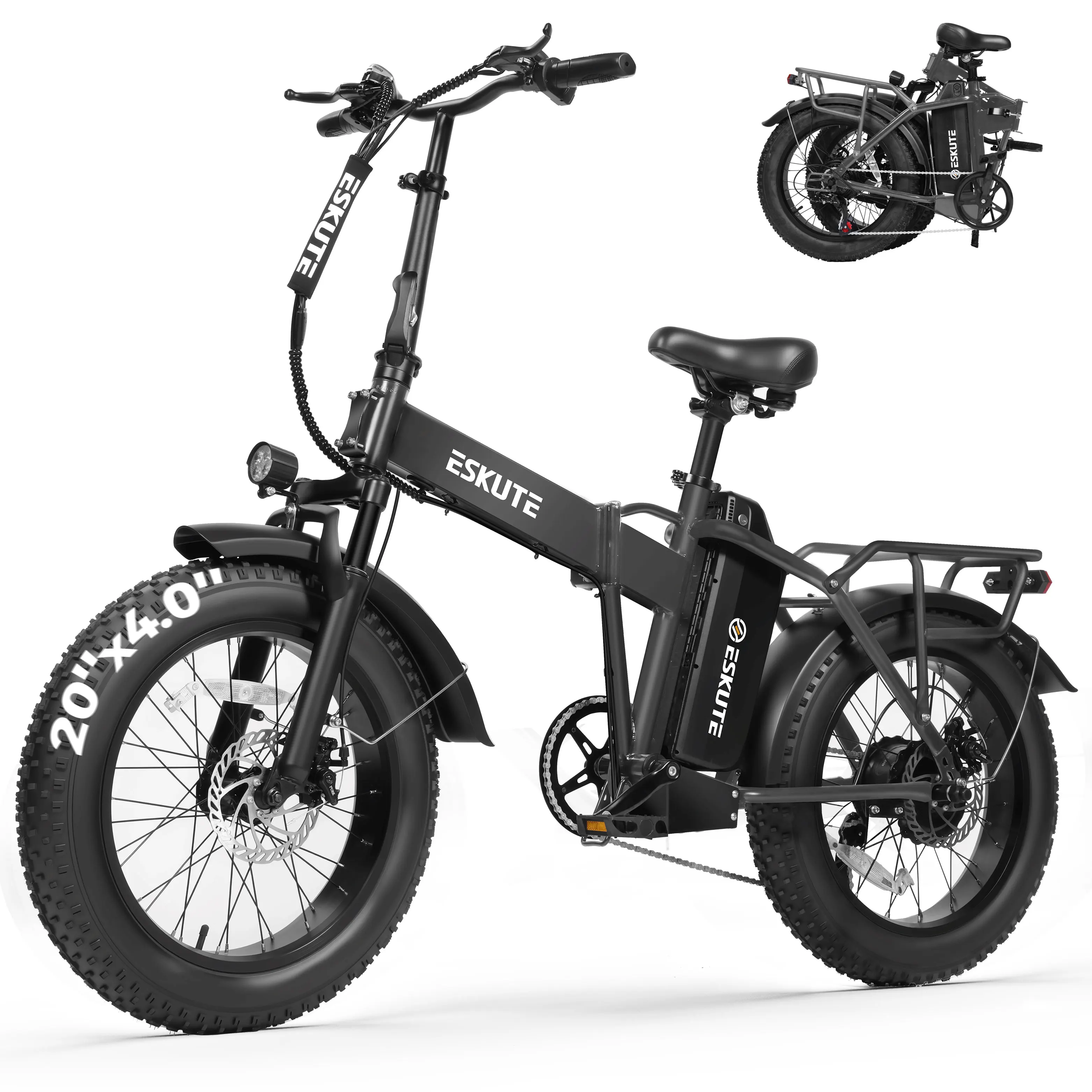 ESKUTE Electric Bike for Adults, 48V 20.8Ah Removable Battery, 20x4 Fat Tire Foldable Ebike with 1200W Peak Motor, Folding E Bike with 7‑Speed, 20+ MPH, up to 80 Miles, NFC Unlock image 3