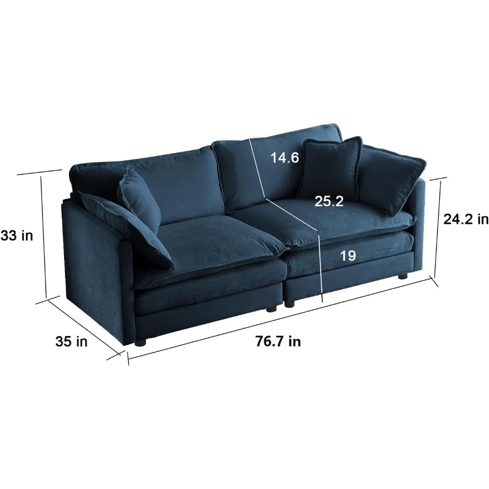 Comfortable Deep Seat Chenille Loveseat, Modern Love Seat 2-Seater Sofa Couch with 2 Pillows for Living Room Bedroom Apartment