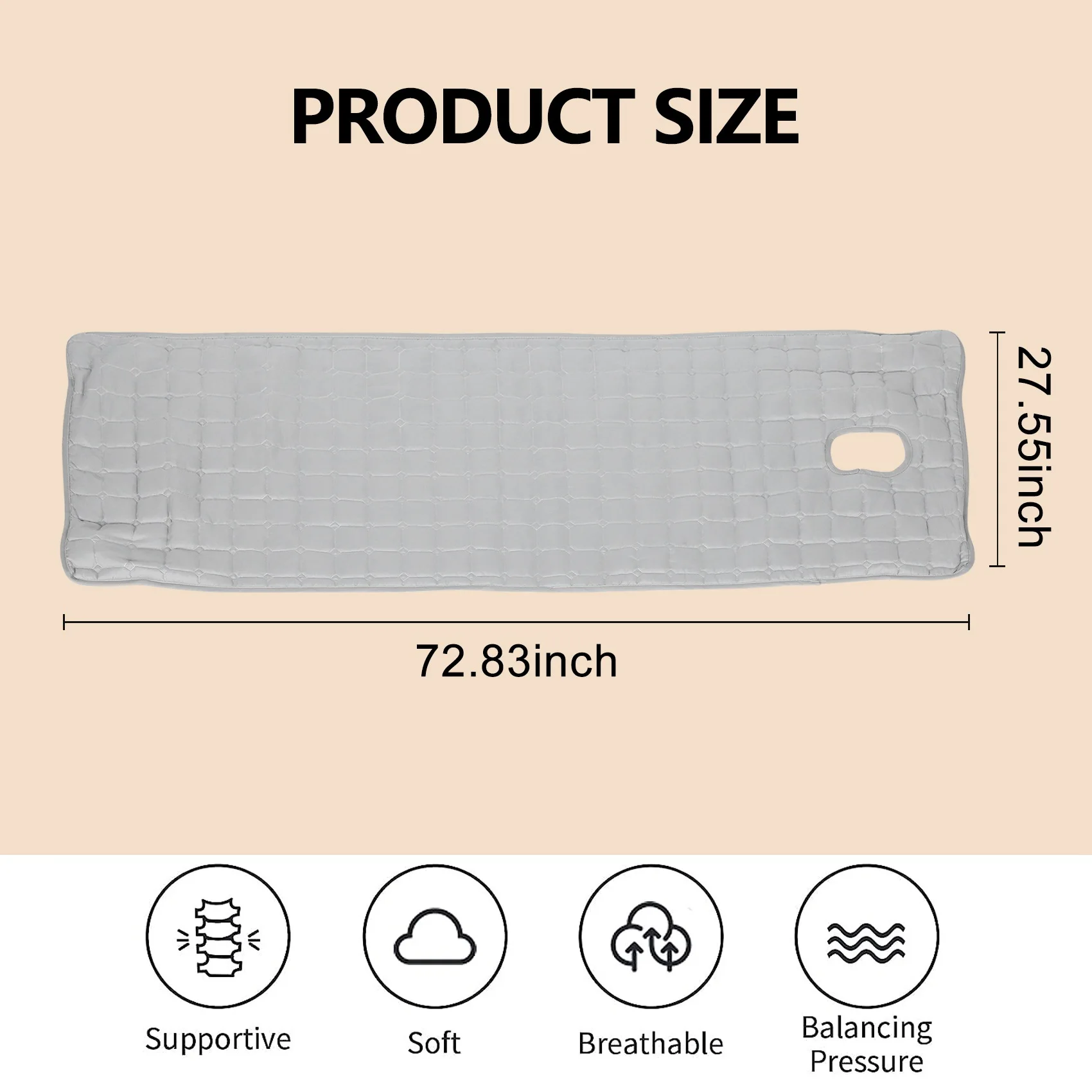 غطاء مرتبة لسرير طاولة التدليك مع فتحة، وسادة صالون التجميل، وسادة غير قابلة للانزلاق 185 × 70 سم سم سمك وسادة السرير 2 مم-AT36