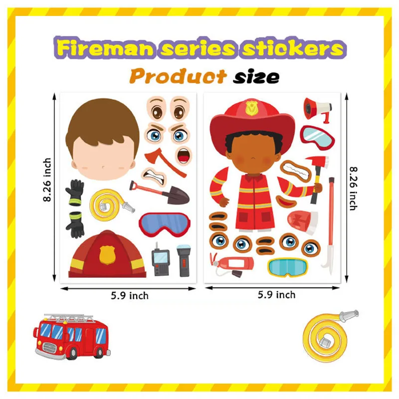 Kinder DIY Feuerwehrmann Aufkleber Kreative Make A Face Aufkleber Feuerwehrmann Geburtstag Party Supplies Schule Feuer Bildung Belohnung Geschenk – Detail 4