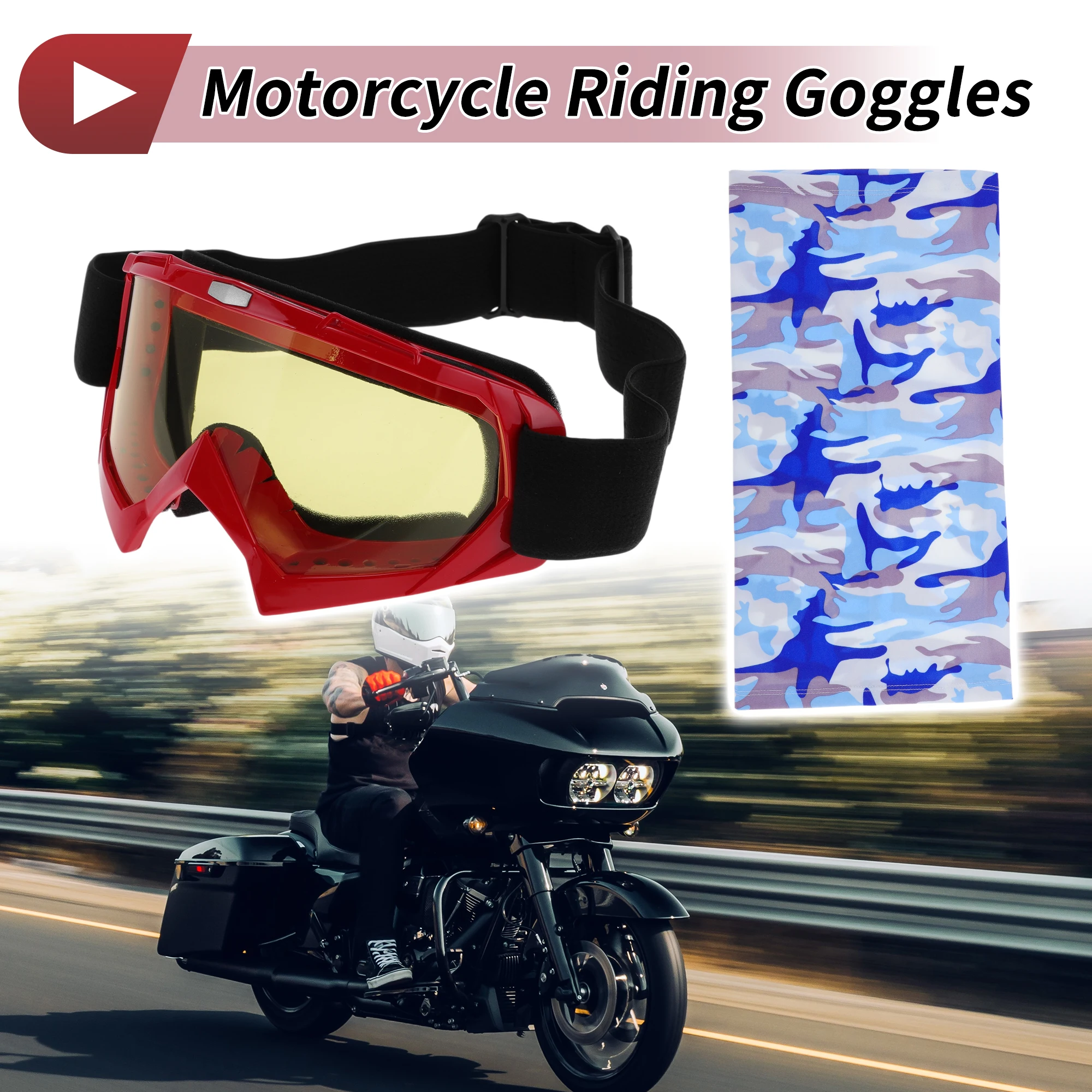 

X Autohaux 1 Set Motorcycle Riding Goggles Yellow Lens Red Frame PC Cycling Sunglasses
