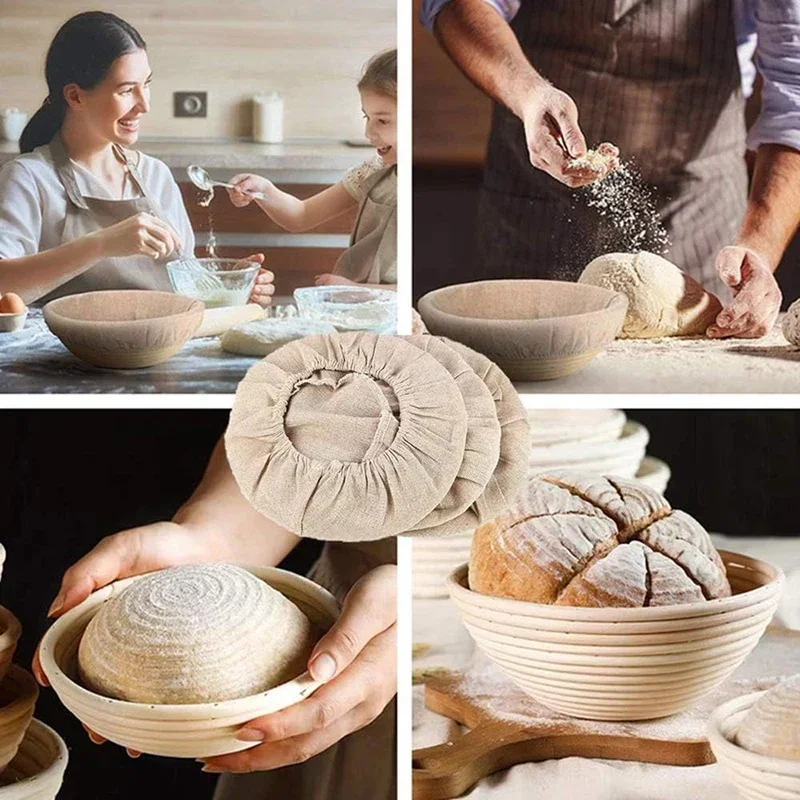 1/3Pcs Bread Basket Liner Cloth Set 10Inch Round Dough Fermentation Cloth Liner Baking Dough Basket Cover DIY Baking Tools