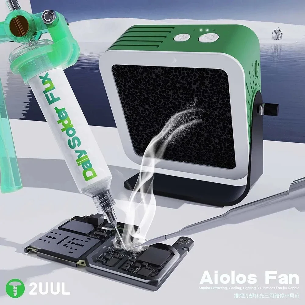 2UUL Rotation Aiolos Cooling Fan Built-in Battery For Mobile Phone PCB Welding Repair With Smoke Extracting Lighting Tool