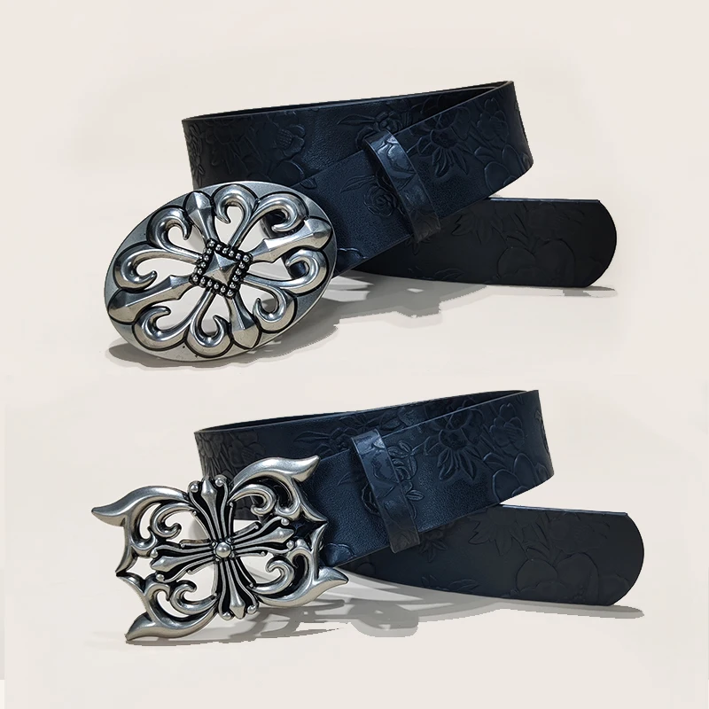 Men's Belt Bohemian Style Vintage Oval Hollow Buckle Punk Rock Y2K Belt For Women Hip Hop  Gothic Accessories Jeans Waistband