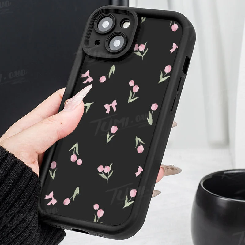 Advanced Pink Purple Tulip Phone Case for iPhone 14 15 Pro Max 13 12 11 X XS XR 7 8 Plus SE 2020 Matte Printing Silicone Cover