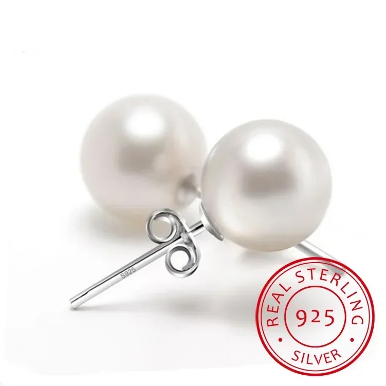 2024 new Silver Sterling Silver 6mm/8mm/10mm Freshwater Cultured Pearl Button Ball Stud Earrings For Women As Best Gifts Jewerly