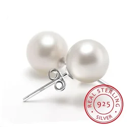 2024 new Silver Sterling Silver 6mm/8mm/10mm Freshwater Cultured Pearl Button Ball Stud Earrings For Women As Best Gifts Jewerly