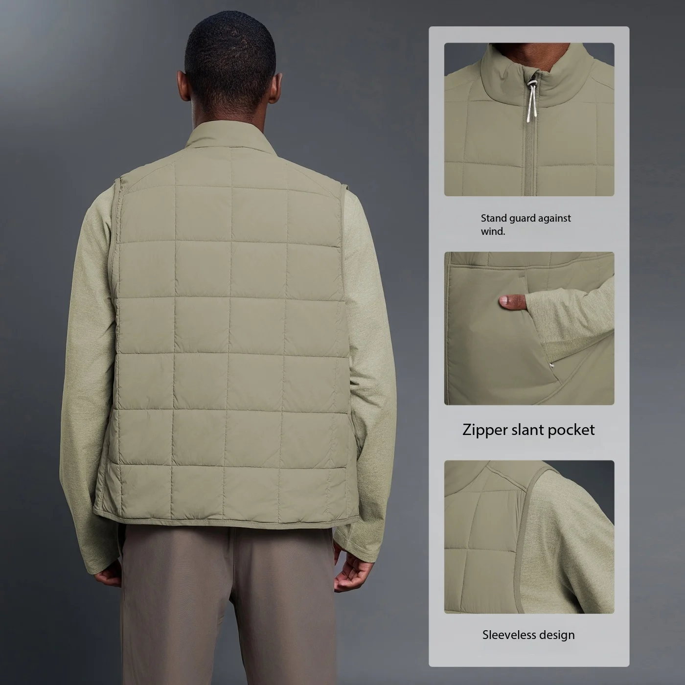 Lemon Men Lightweight Warm Padded Vest Autumn Winter Outdoor Windproof Sleeveless Jacket Stand Collar Sport Hiking Running Gilet
