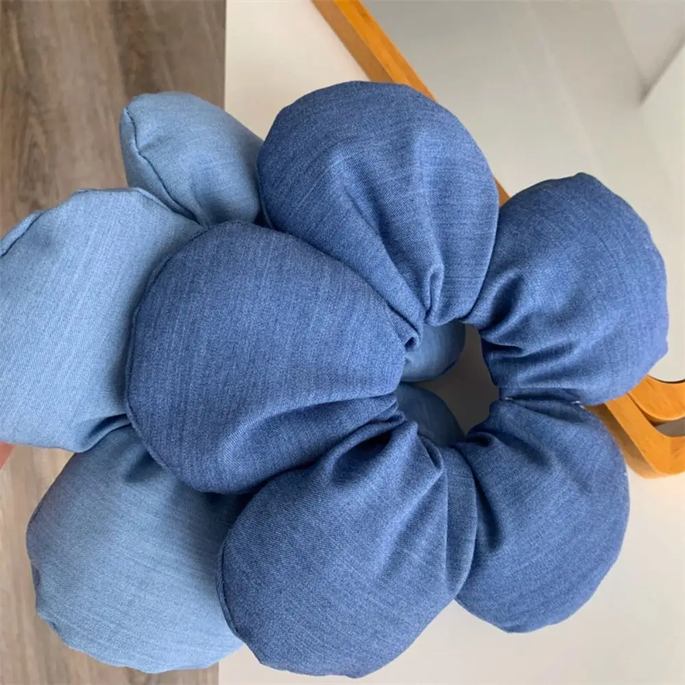 Flower Shape Flower Scrunchies Blue Denim Cloth Large Hair Scrunchies Oversize Ponytail Holder Exaggerated Hair Ring party