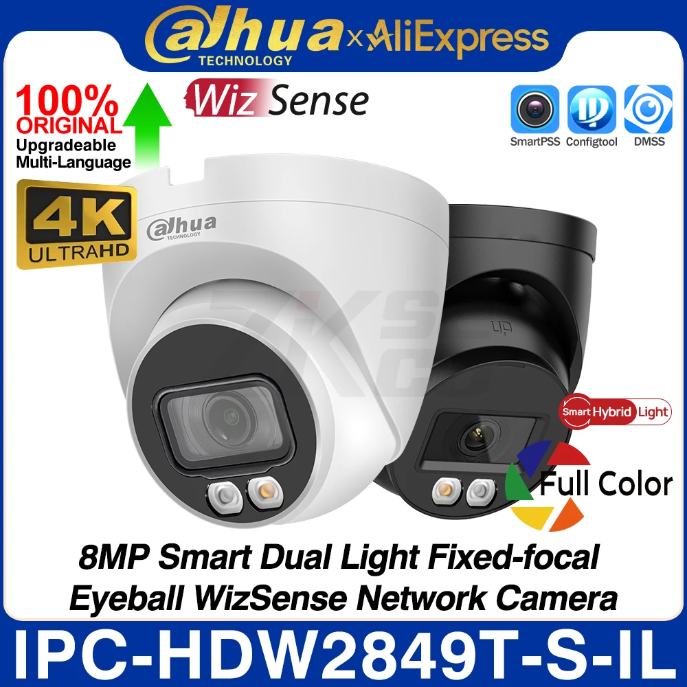 Dahua Original IPC-HDW2849T-S-IL 8MP 4K Smart Dual Light Eyeball WizSense Network IP Camera Full Color SD Slot POE IP67 SMD Plus