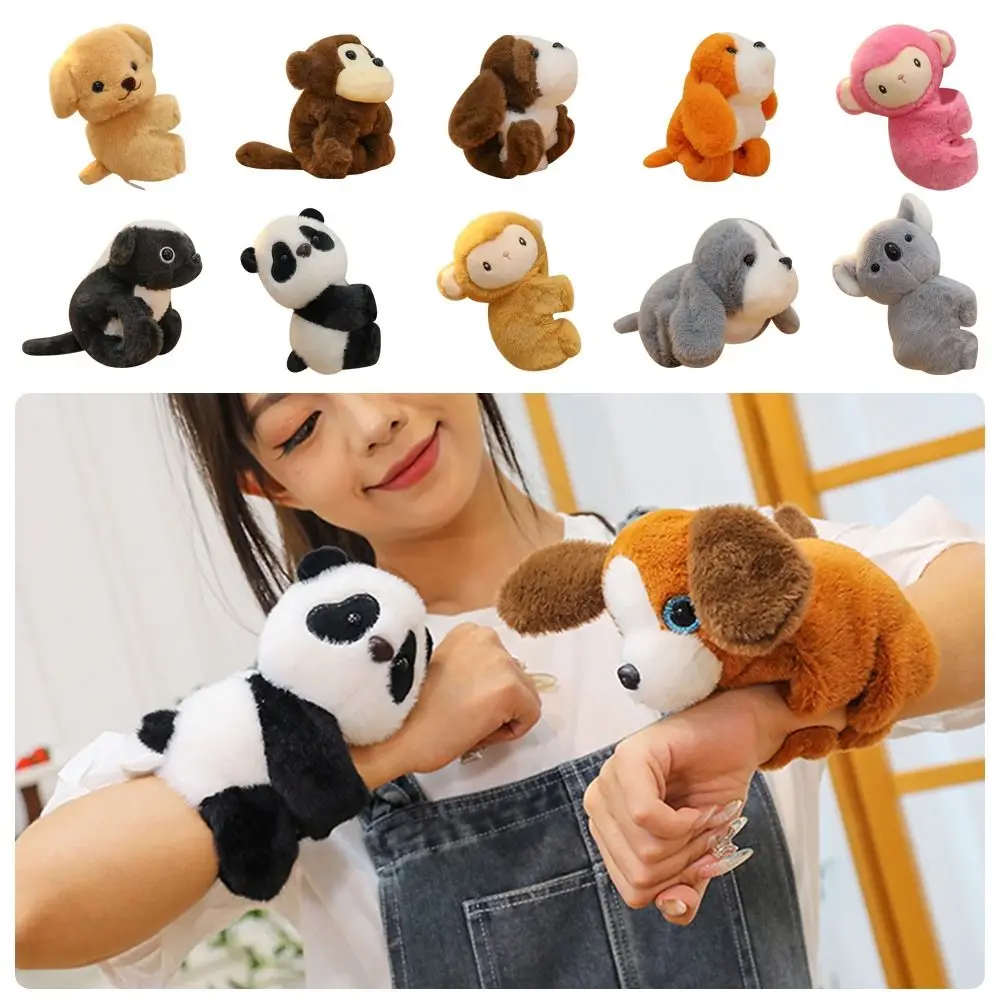 Bonito de pelúcia animal tapa pulseiras brinquedo interativo bonecas recheadas cão tapa pulseiras crianças presentes dos desenhos animados pulseira