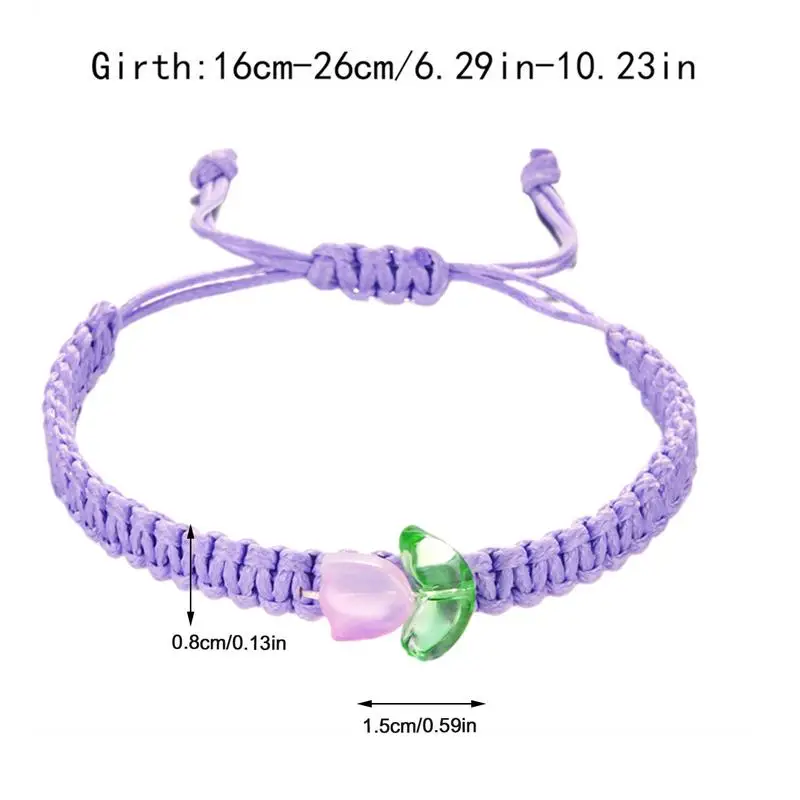 Woven Handmade Bracelet Rope String Flower Tulip Woven Bracelets Adjustable Handmade Bohemian Bracelet For Women Teen
