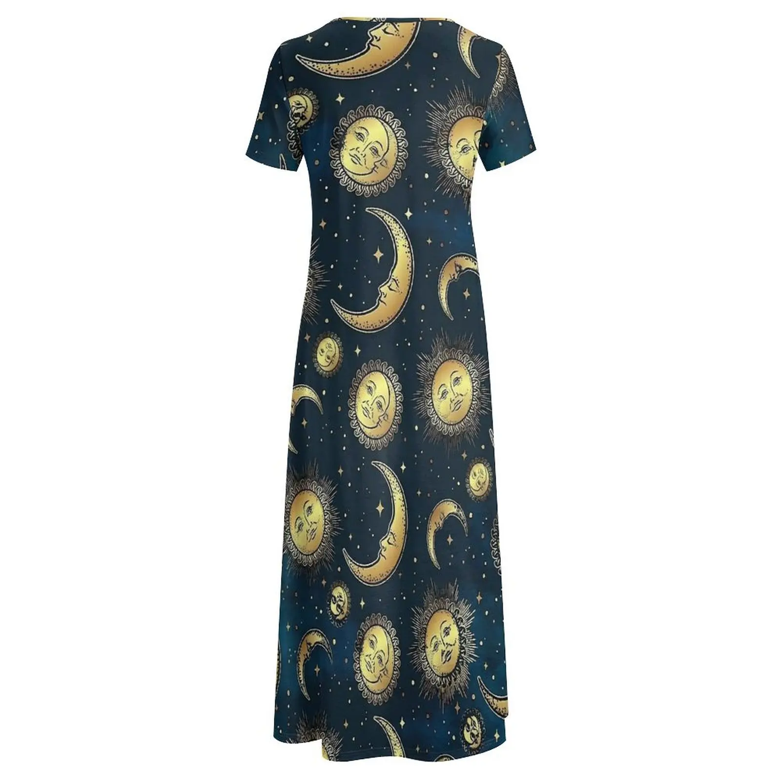 Anni '90 Celestial Sun And Moons Dress Kawaii Maxi Dress Street Style Boho Beach Abiti lunghi Donna Manica corta Abiti oversize