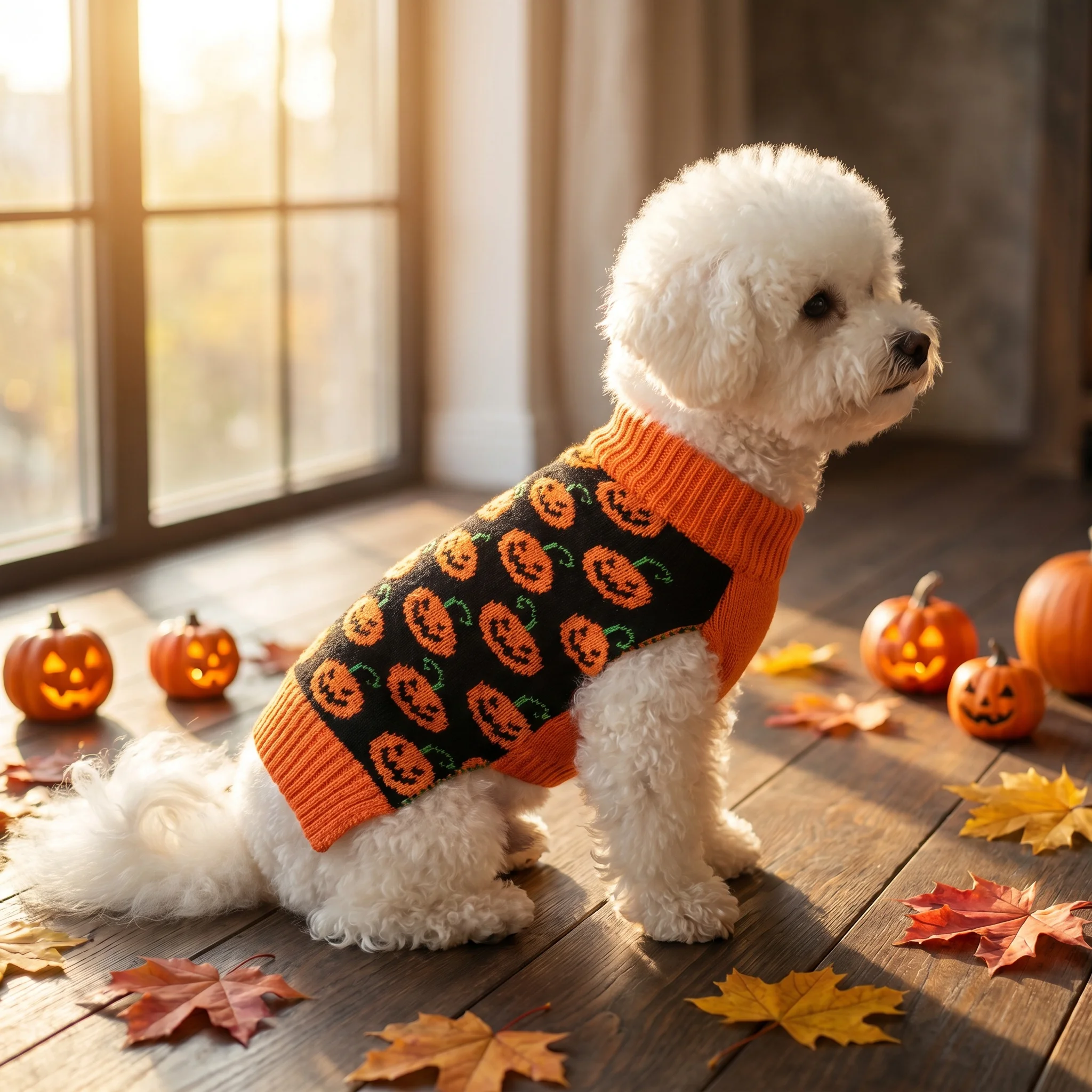 Halloween Hundepullover Kürbis-Haustier-Rollkragenpullover Hunde-Strickwaren Warmes Katzen-Sweatshirt Kleine bis Mittelgroße Hunde- und Katzenkleidung – Detail 3
