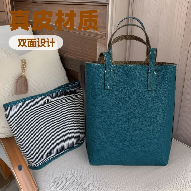

2025 new leather women's bag first layer cowhide double-sided leather tote bag small shopping bag crossbody portable