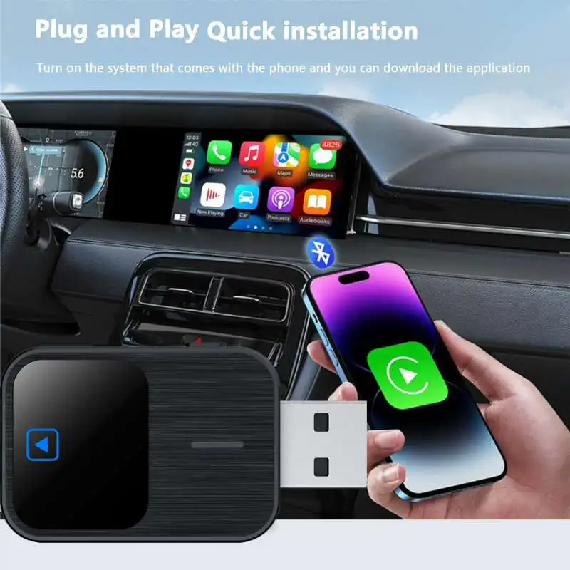 BT 5.1 Mini Wired to Wireless 2 in 1 AI Box Carplay 5G Wif & Bluetooth 5.0 Android Auto Plug and Play Non-inductive Connection