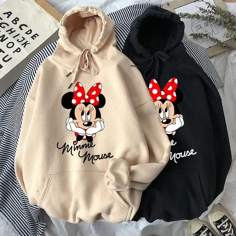 Minnie Mouse Women Hoodie Cartoon Top Cute Anime Long Sleeve Women\'s Sweatshirts Fashion Hooded Pullovers Long Sleeve Clothes