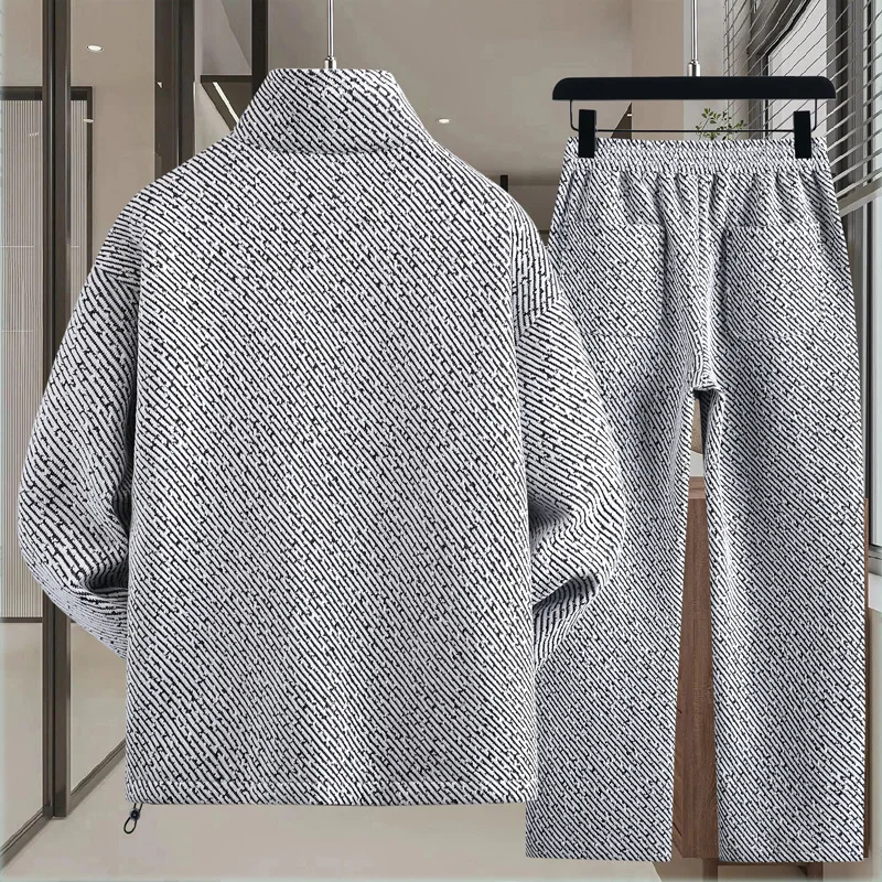 Chándal para hombre, chaqueta con cuello levantado y media cremallera, conjunto de ropa de calle de gran tamaño para primavera y otoño, ajuste cómodo, novedad de 2025