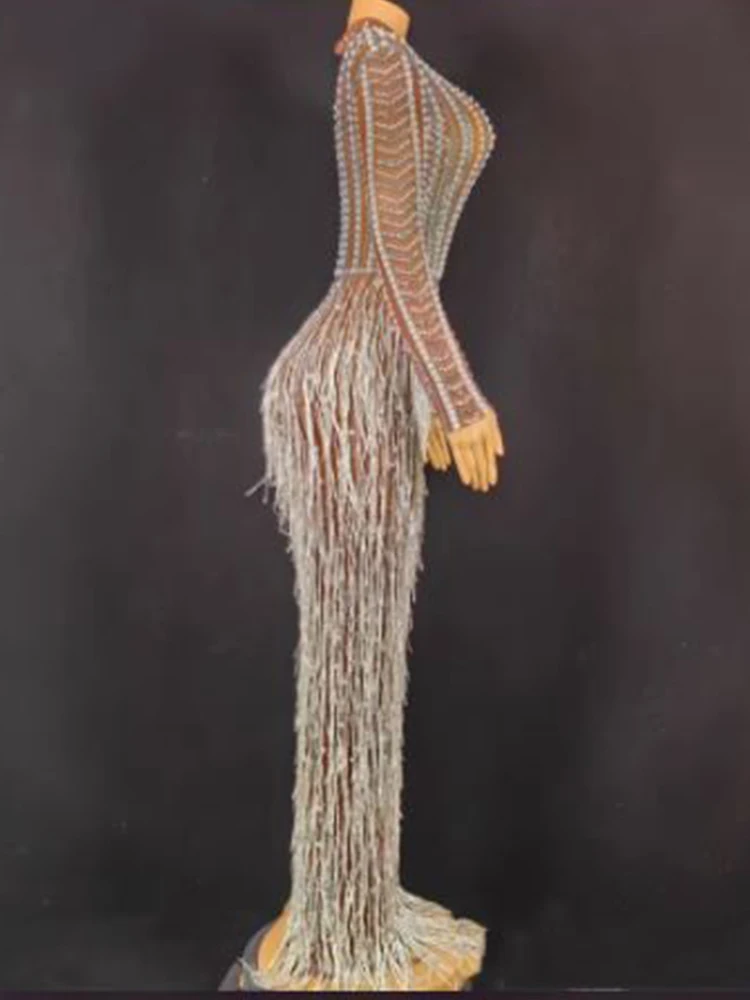 Wysokiej jakości gorąca koralik z frędzlami elastyczna rozcięty długa sukienka 2024 nowe modne ubrania damskie na zamówienie