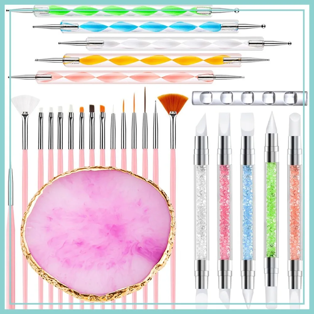

27Pcs Nail Art Tools Set: Brushes, Palette, Sculpture Pen, Dotting Tools for DIY Manicure