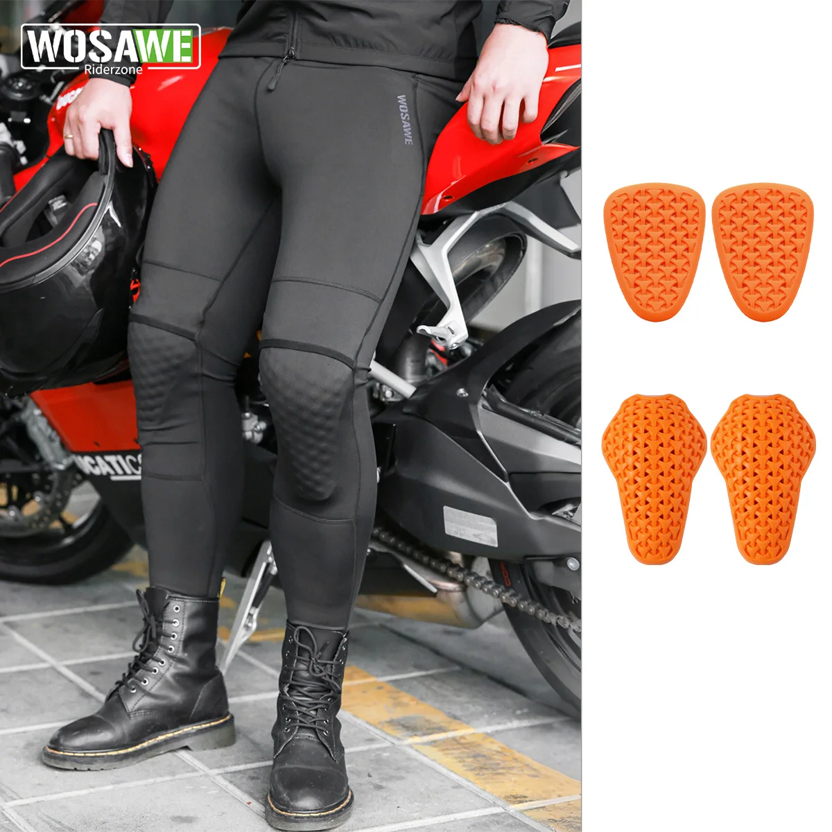 WOSAWE Motorcycle Compression Pants with Remove Knee Pads Breathable Motocross Motorbike Riding Trousers Base Layer
