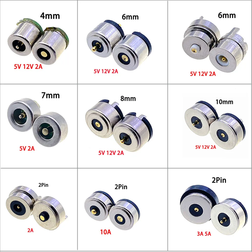 

Circualr Shape Magnetic Pogo Pin Connector 4/6/7/8/10mm Male Female Probe 5V 12V 2A 10A DC Power Charging Socket Connectors