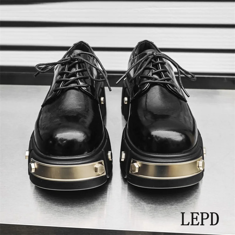 LEDP brand design sense niche muffin sole single shoes male metal punk rivet Derby shoes lace-up round toe leather shoes