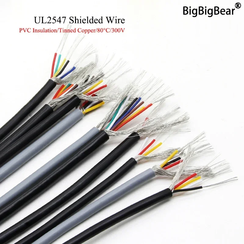 

5/10M UL2547 Shielded Wire Signal Cable 30 28 26 24 22 20 18 AWG Channel Audio 2 3 4 5 6 8 Core Headphone Copper Control Line