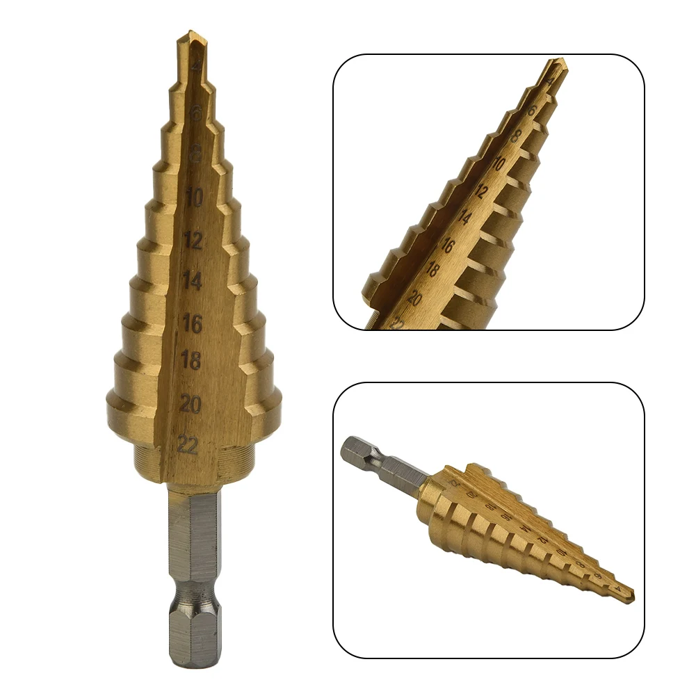 Hex Coated Step Cone Drill Bit Hole Metal Wood Cutter 4-22mm HSS Tool Deburring Chamfering Elliptic Hole Enlargement