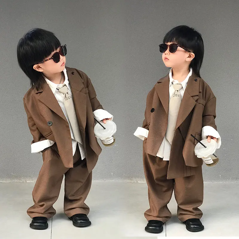 

1-12Y Children's suit 2024 autumn new British style loose trend handsome casual small suit 90-160cm