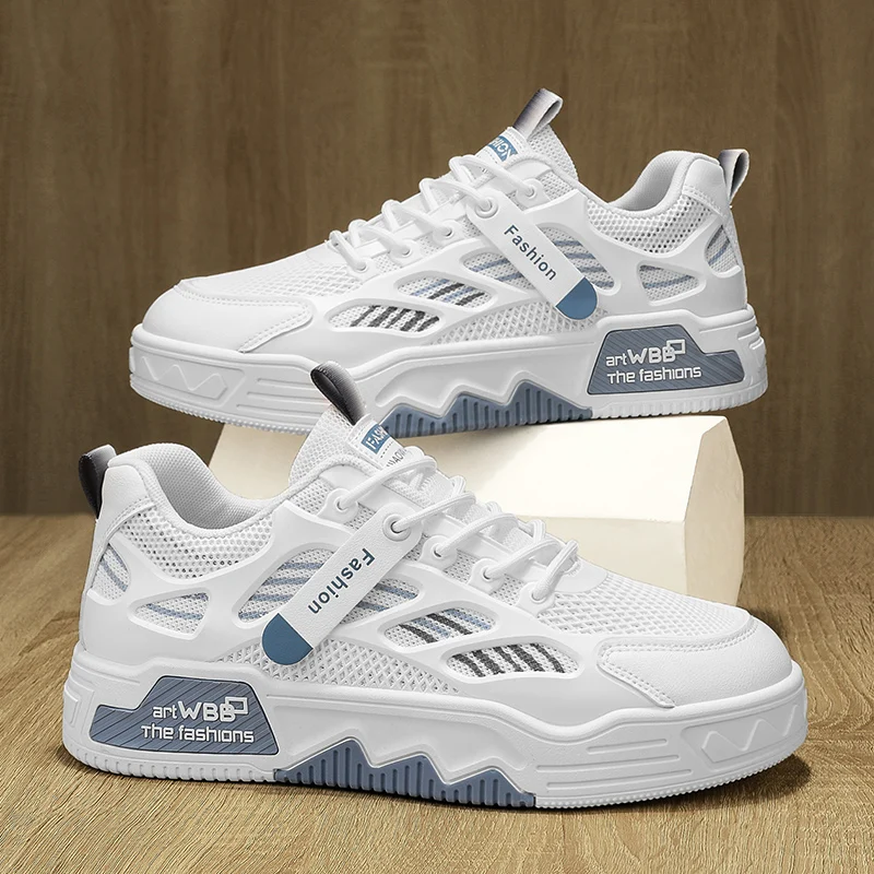 

Men's Summer Breathable Mesh Casual Sports Shoes Soft Bottom Trendy Increase Height White Sneakers Versatile Low Top Canvas S...