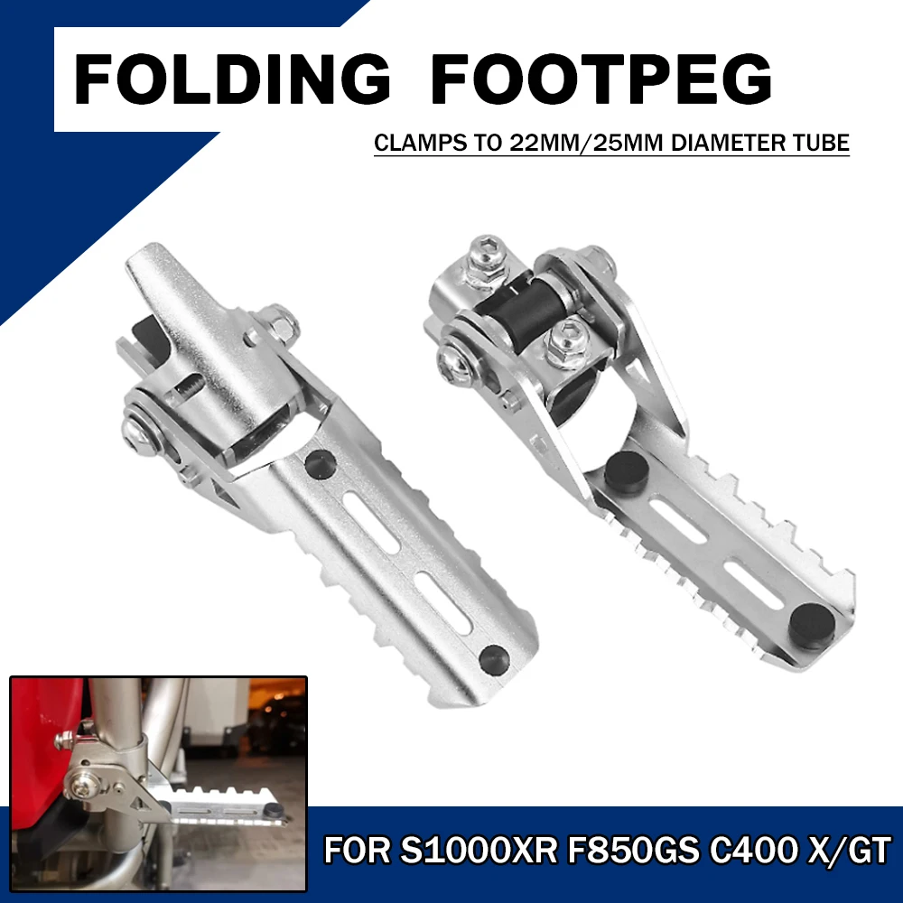 Motorcycle Highway Foot Pegs Folding Footrests Clamp 22-25mm For BMW F650 F750 F850 F700 F800 GS ADV G310GS F900XR C400X S1000XR