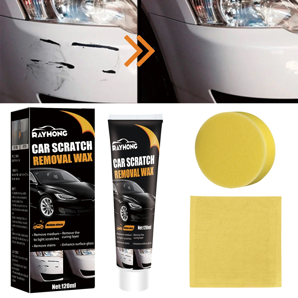 120ml Auto Polish Paint Restorer Remove Stains Auto Polishing Kit with Sponges Quick Fix Car Paint Scratch Repair Cleaning Kit