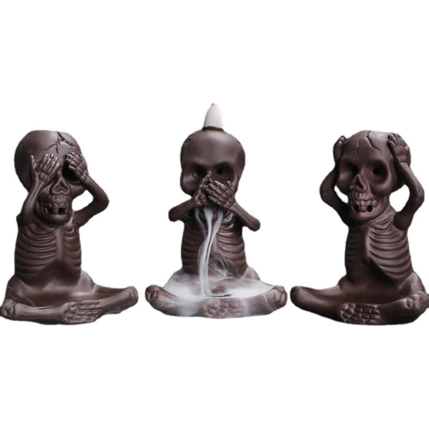 

Ceramic Skull Backflow Burner Smoke Waterfall Holder Halloween Aromatherapy Ornament Decor (No say)