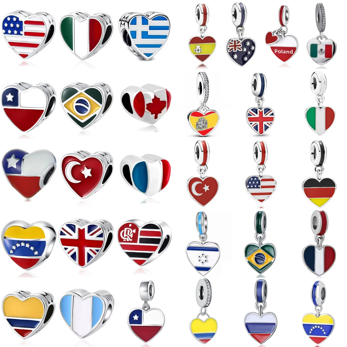 31 Countries Flag Heart Charms USA/ES/UK/FR/CA/IT Flag Pendant for DIY Bracelets Necklace Making for Women Jewelry Accessory